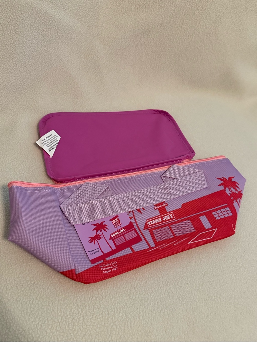 New Limited Trader Joes Mini Insulated Lunch Tote Bag Cooler Lilac Purple & Pink